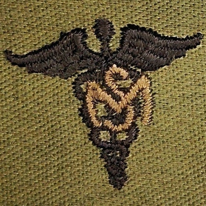US Army Officer Medical Service Corps Subdued Patch Pair Vietnam BDU OD Twill