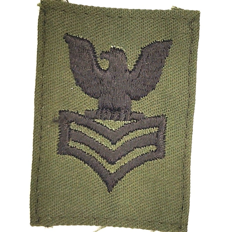 VTG US Navy PO1 Petty Officer First Class E‑6 Patch ODG Black TE 2‑3/8" × 1‑3/4"