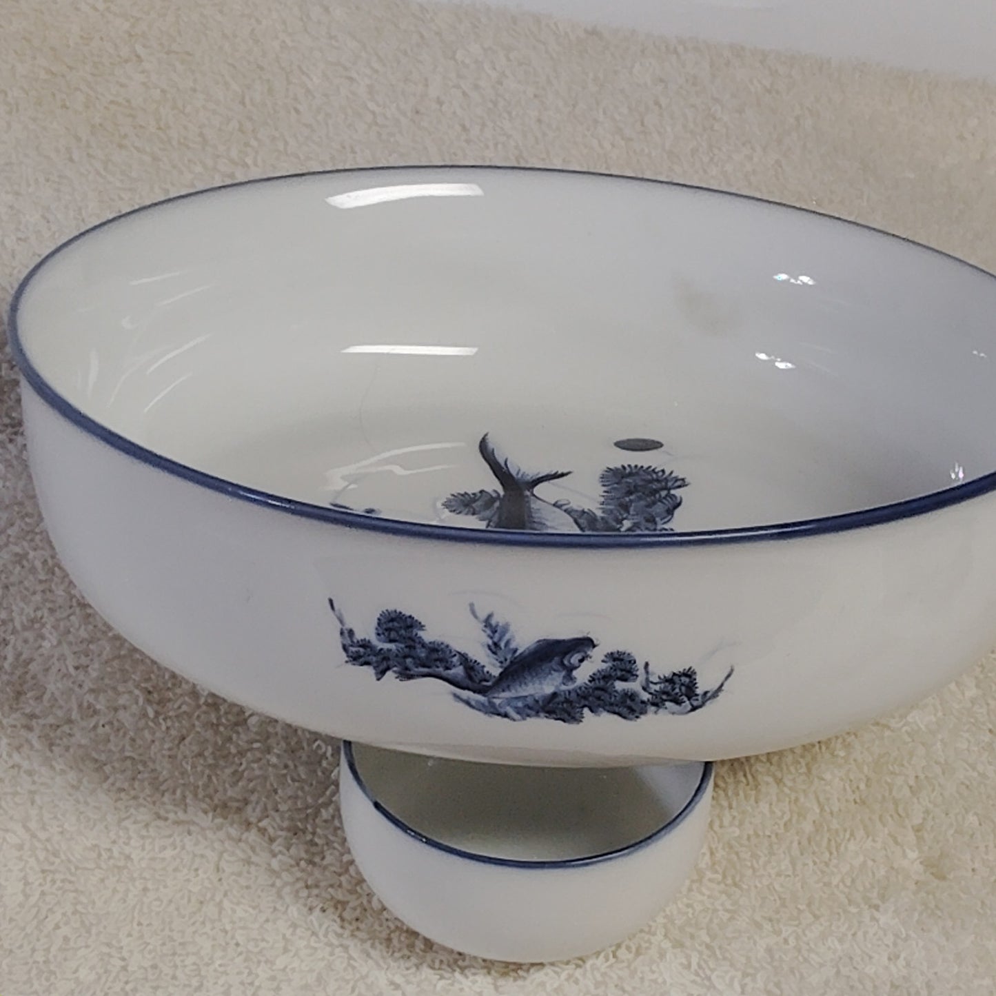 Huann Chern Taiwan Teaware Set Blue & White Porcelain Fish Motif Vintage 1986