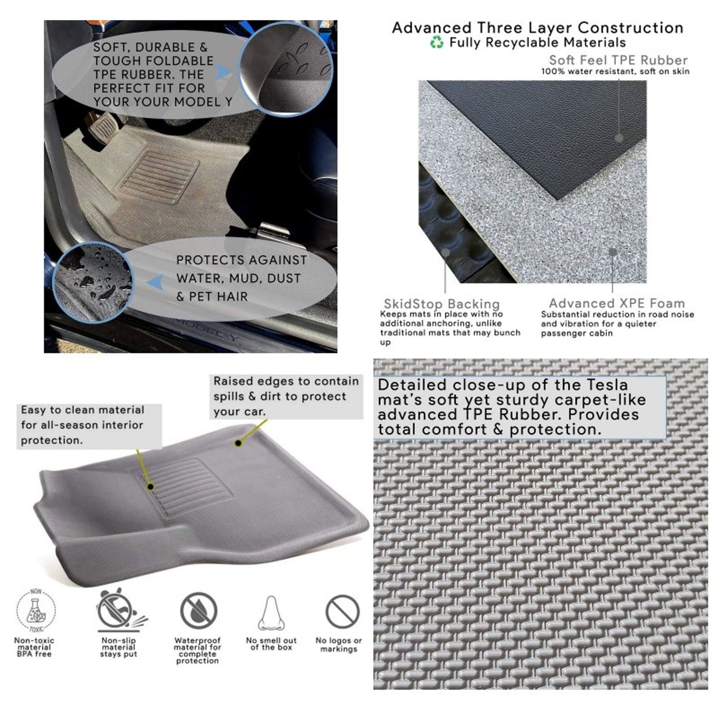 HD Tesla Model Y Mats 2020 2024 - XPE Rubber -Black (Front and Second Row Mats)