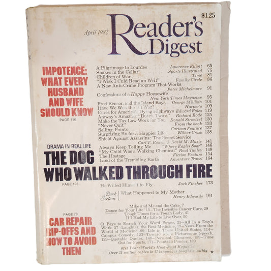 Reader's Digest April 1982 Vintage Magazine Back Issue - Very Good