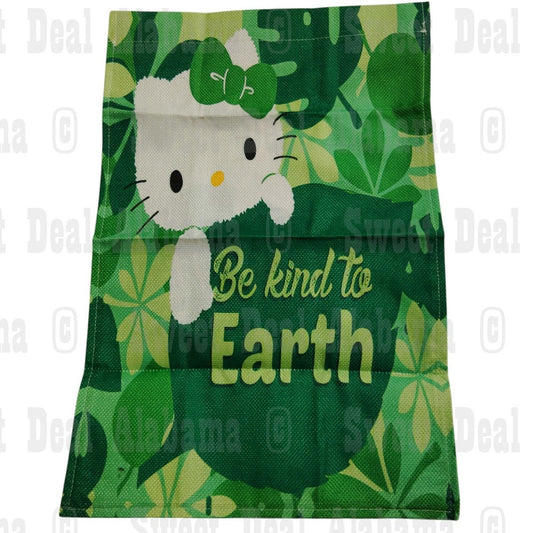 Hello Kitty Hanging Yard Flag - Be Kind to Earth - Green, 11-1/2"W x 17-1/4"L