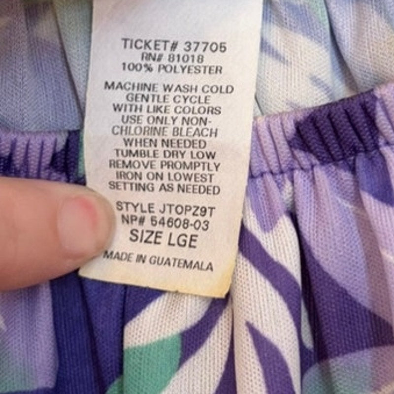 Blair Women's Floral Print Gathered Neck Top Purple Teal Size L Polyester