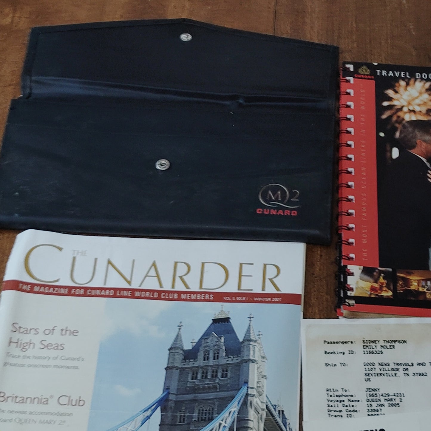 Cunard Line Queen Mary 2 Cruise Ephemera Lot & QM2 Travel Documents Holder