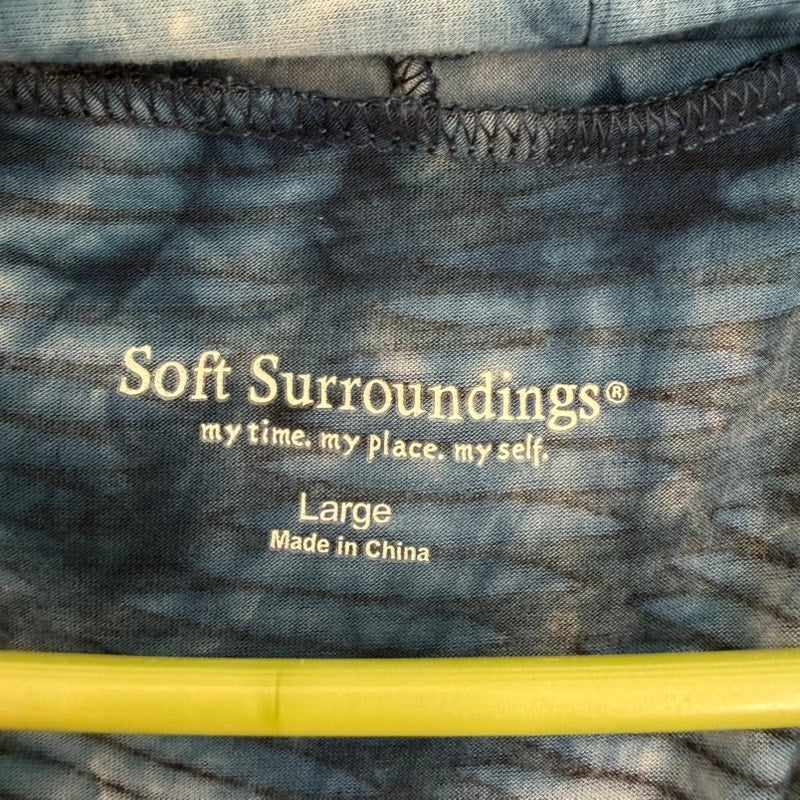 Soft Surroundings Blue Gray Open Front Cardigan Size L Tie-Dye Knit Duster