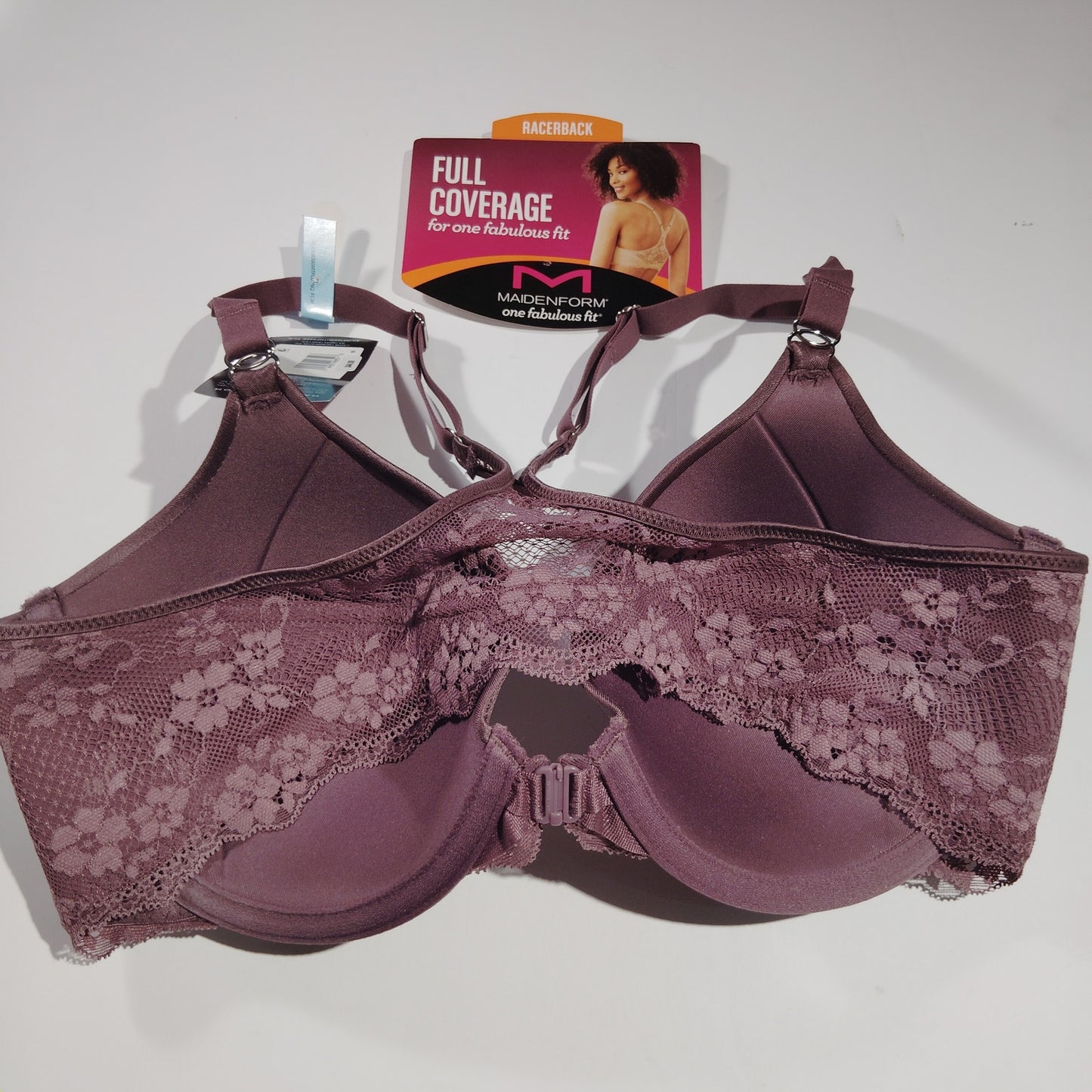 Maidenform One Fab Fit Lace Front Closure T-Back Bra – Currant Purple – 34C