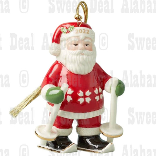 Lenox Annual Santa Ornament 2022 – Wooly Warm Santa on Skis, 3.8 in. (Boxed)