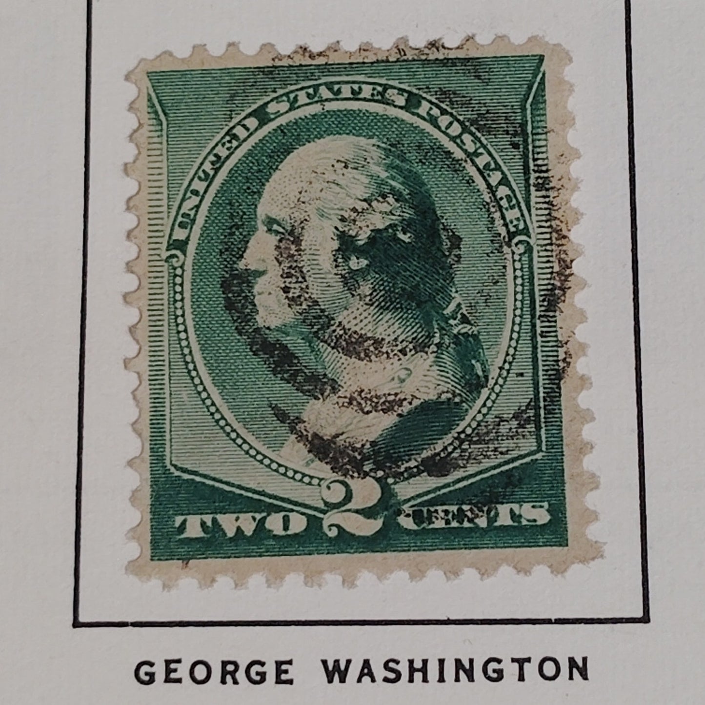 Title: 1887 U.S. Postage Stamp 2¢ George Washington Scott, #213 Green Used, Oval