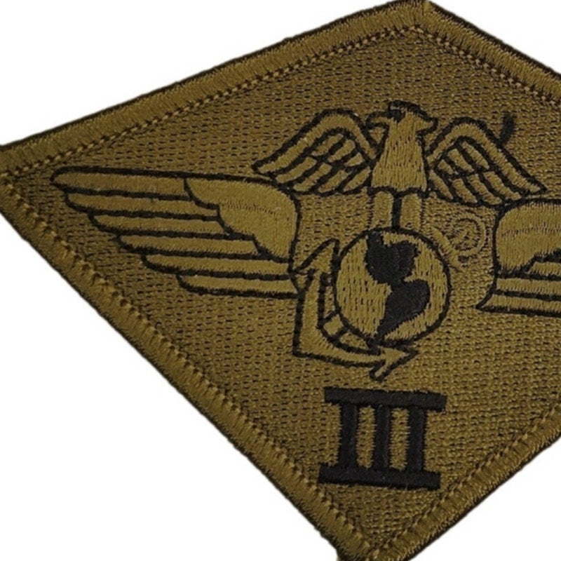 USMC 3rd Marine Aircraft Wing Subdued OD Patch 3‑7/8" × 2‑3/4" Merrowed