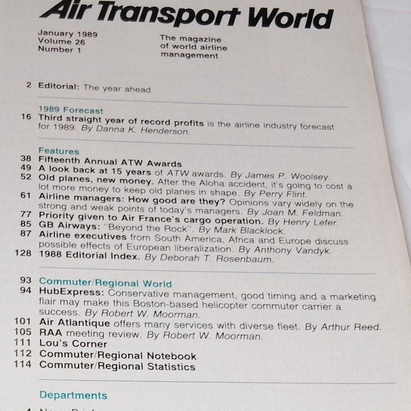 Air Transport World Magazine - January 1989 - American Airlines Award Issue