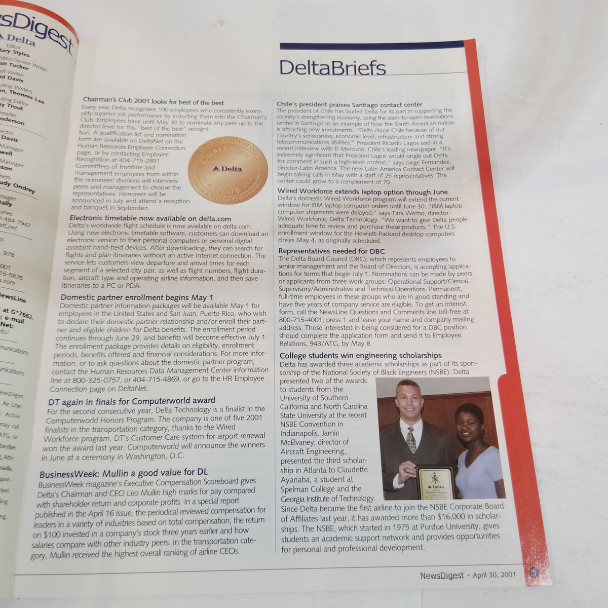 Delta News Digest - April 30, 2001 - Cleared for Takeoff Magazine