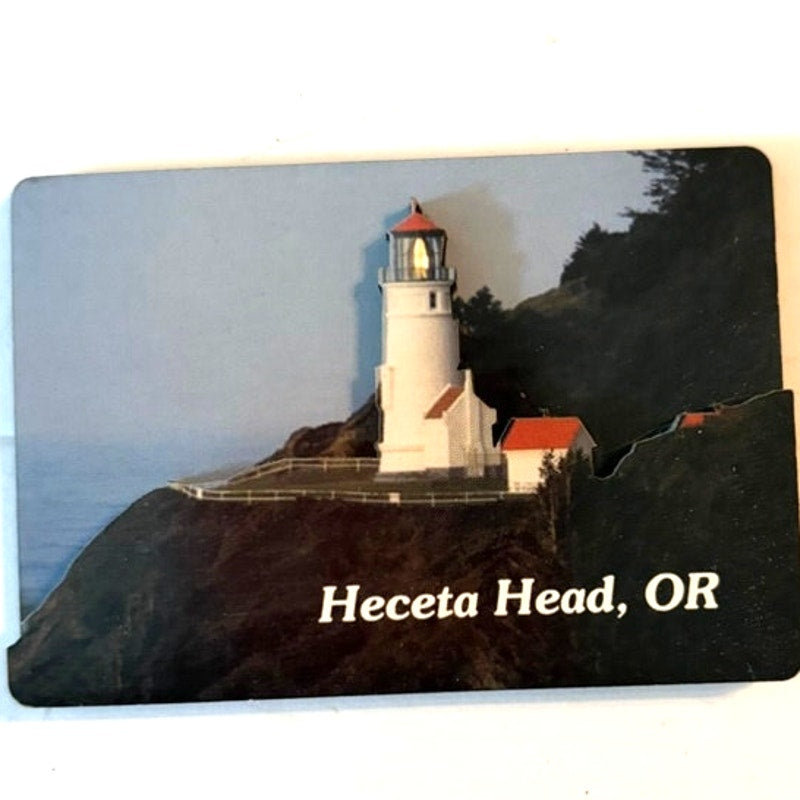 Heceta Head OR Layered Wood 3D Lighthouse Magnet Coastal Cliff Scene 3.25x2.25