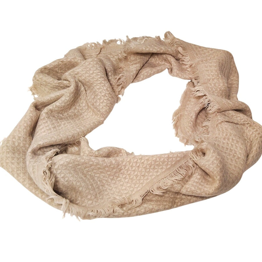 Lucky Leaf Loop Infinity Scarf Lightweight 100% Viscose Solid Tan Color