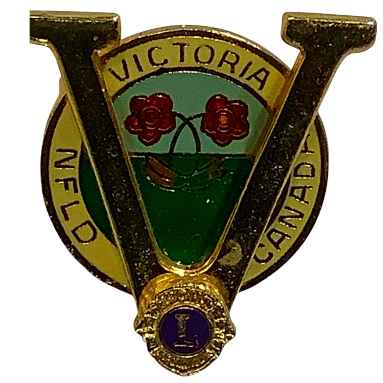 Vintage Lions Club International Victoria Newfoundland Canada, 1"W x 1-1/8"H