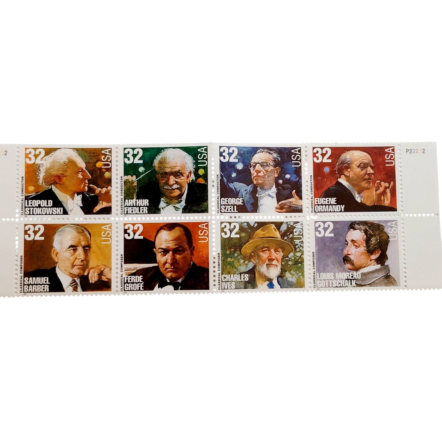 Block of 8 – 1997 USA 32¢ Classical Composers & Conductors MNH Scott 3158–3165