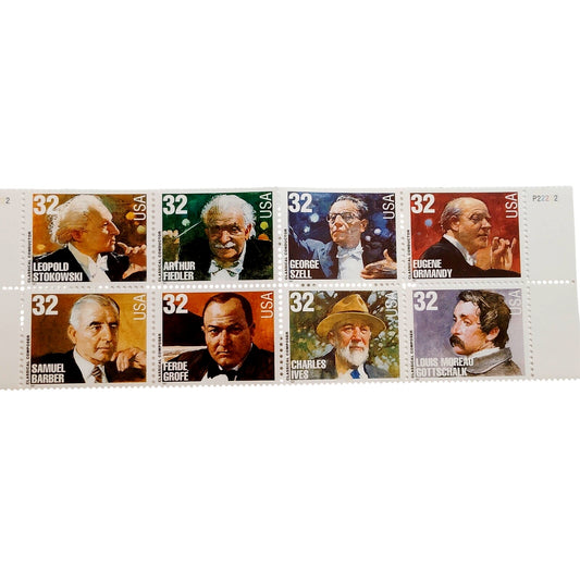 Block of 8 – 1997 USA 32¢ Classical Composers & Conductors MNH Scott 3158–3165