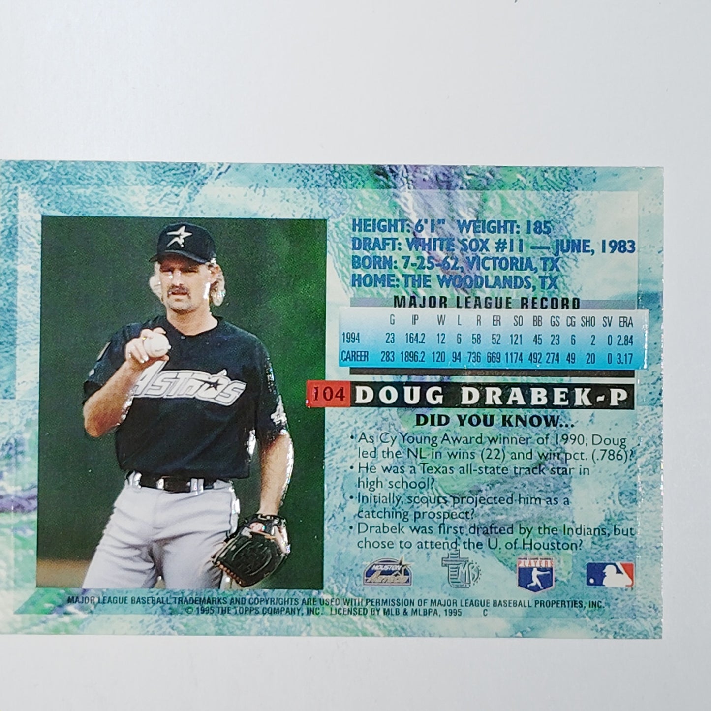 1995 Topps Embossed #104 Doug Drabek Golden Idols Houston Astros Pitcher - VG/EX