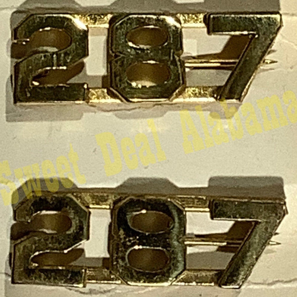 Early/Mid 1900s Brass C-Clasp "287" Collar Devices 3/8"H Hat / Lapel Pins Set