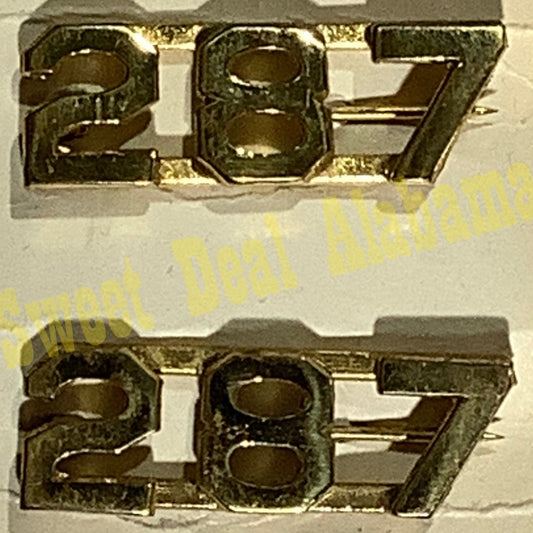 Early/Mid 1900s Brass C-Clasp "287" Collar Devices 3/8"H Hat / Lapel Pins Set