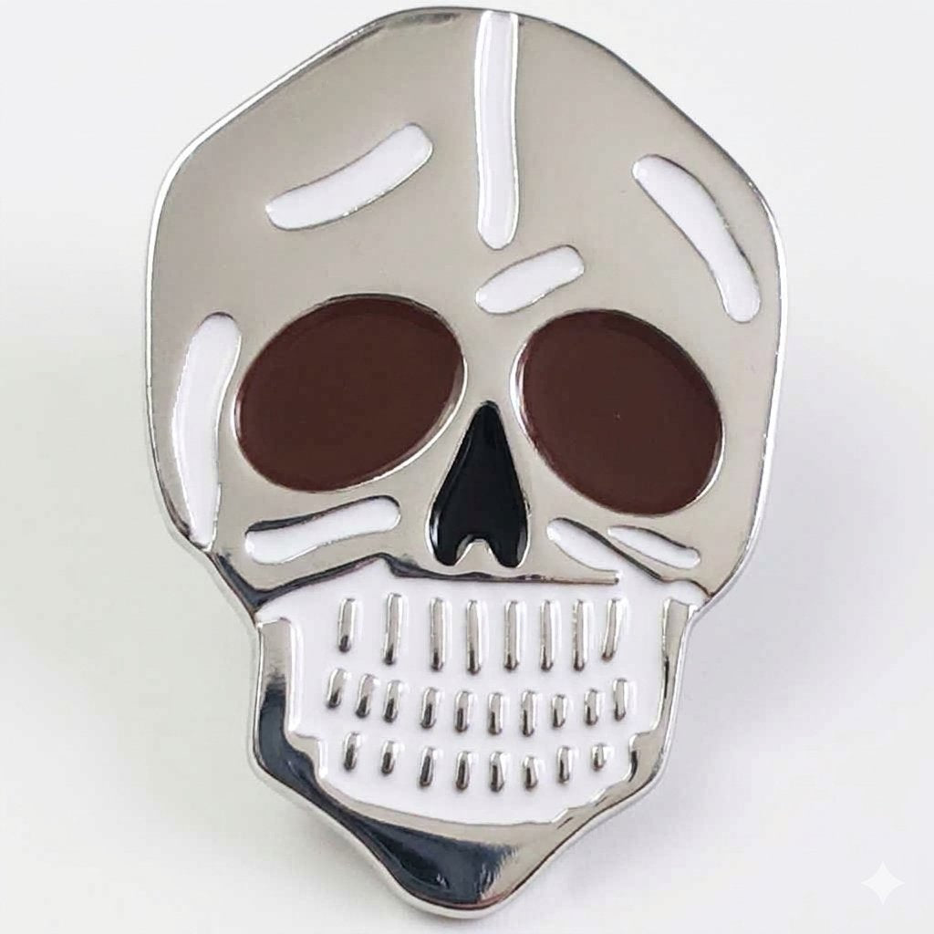 Red-Eye Death Skull Hat, Lapel or Tie Pin, 1-1/8"H x 3/4"W