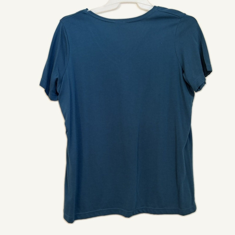 Roaman's Lrg Cal Style Teal Knit 2PC Set - Short Sleeve Top & Waterfall Cover