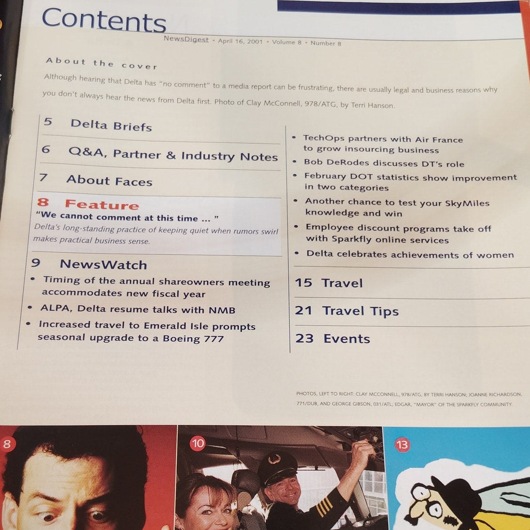 Delta News Digest - April 16, 2001 - Inflight Airline Magazine, Red/White