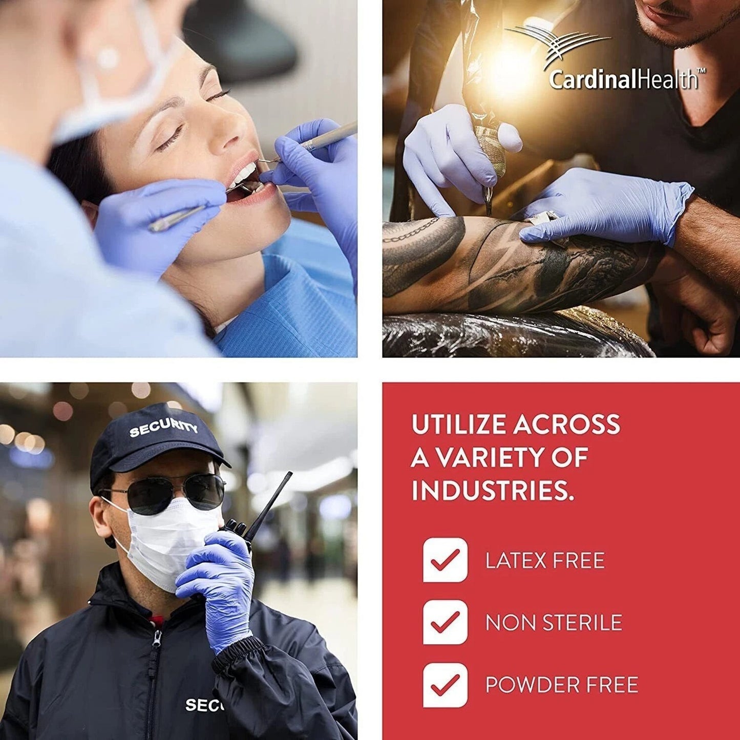 Disposable Nitrile Gloves, L, Non‑Sterile, Powder‑Free, Latex‑Free, 1 Box of 200