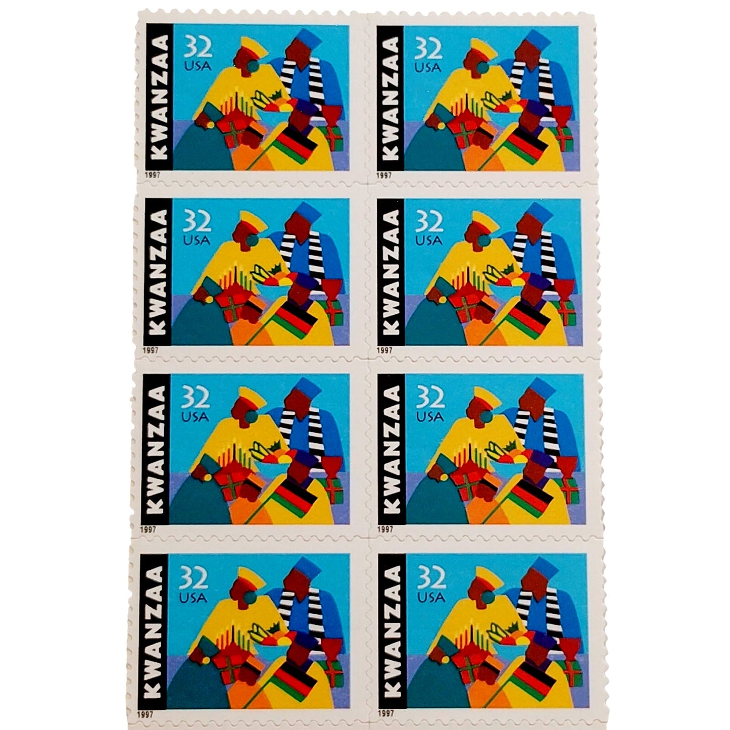 Block of 8 – 1997 USA 32¢ Kwanzaa MNH Scott 3175 – First Kwanzaa Stamp