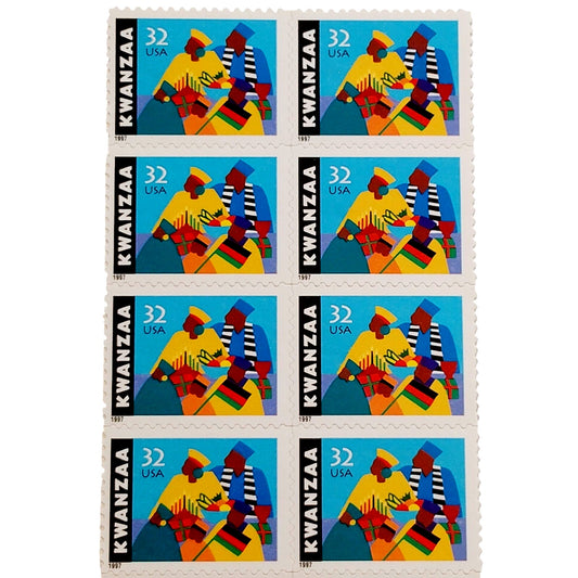 Block of 8 – 1997 USA 32¢ Kwanzaa MNH Scott 3175 – First Kwanzaa Stamp
