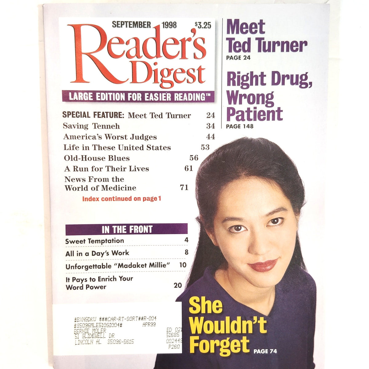 Reader's Digest September 1998 Large Edition Magazine - She Wouldn't Forget