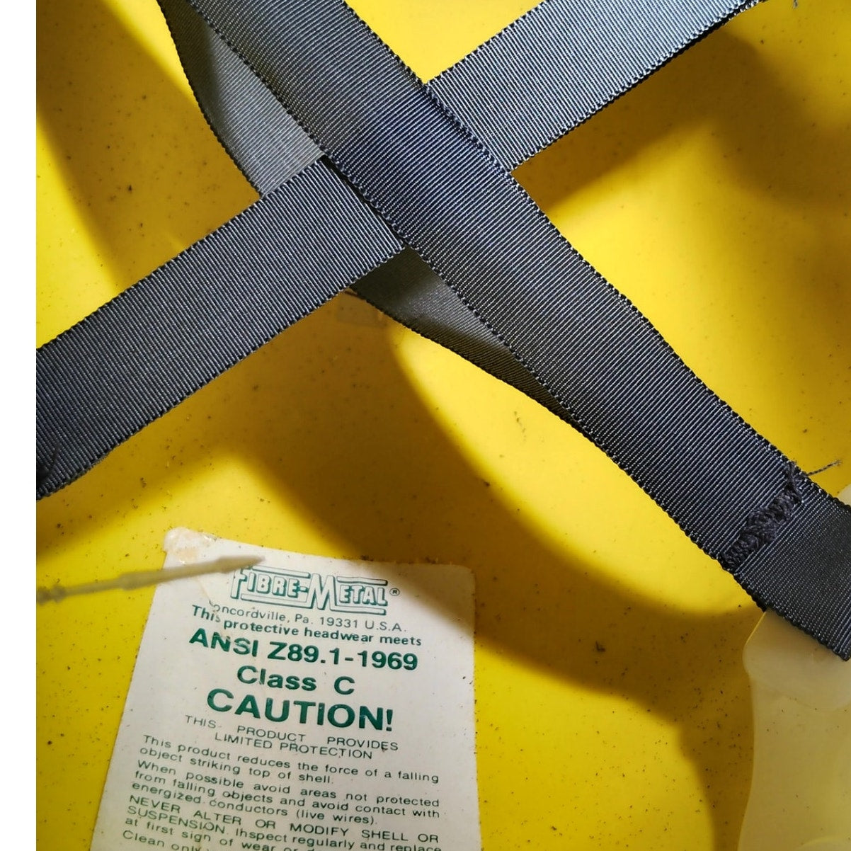 1970's Fibre-Metal Yellow Safety Headwear, ANSI Z89.1-1969 Class C w/ Universal Lamp Bracket No. L-1