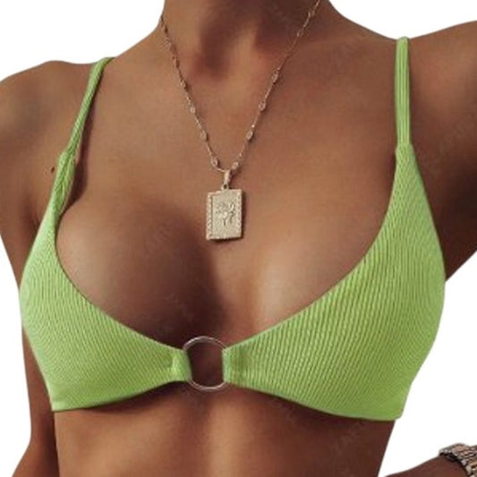 Zaful O‑Ring Bikini Top Glitter Green Spaghetti Strap Swim Top Medium (6)