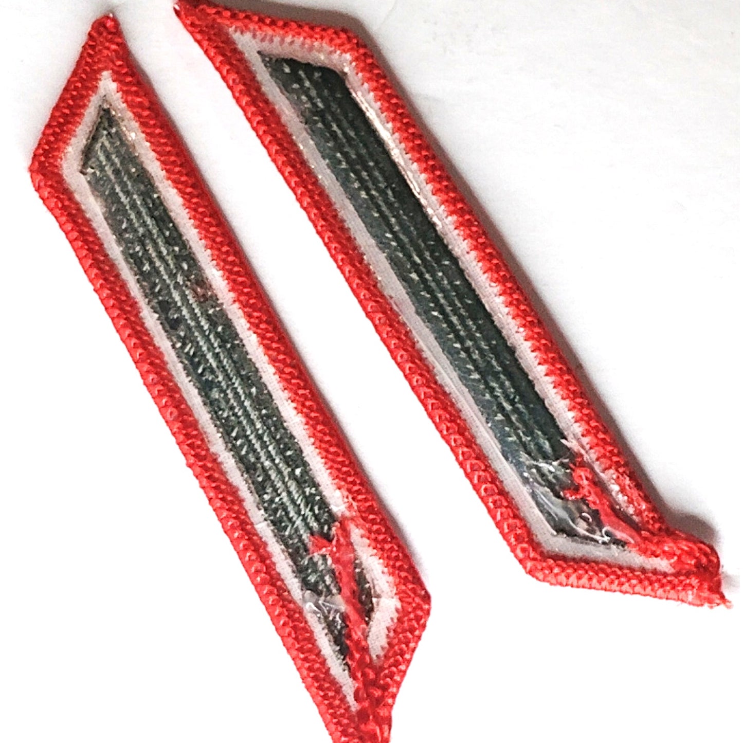 USMC 4-Year Service Stripe Hashmark Green on Red Sew-On Pair 4" x 0.75"