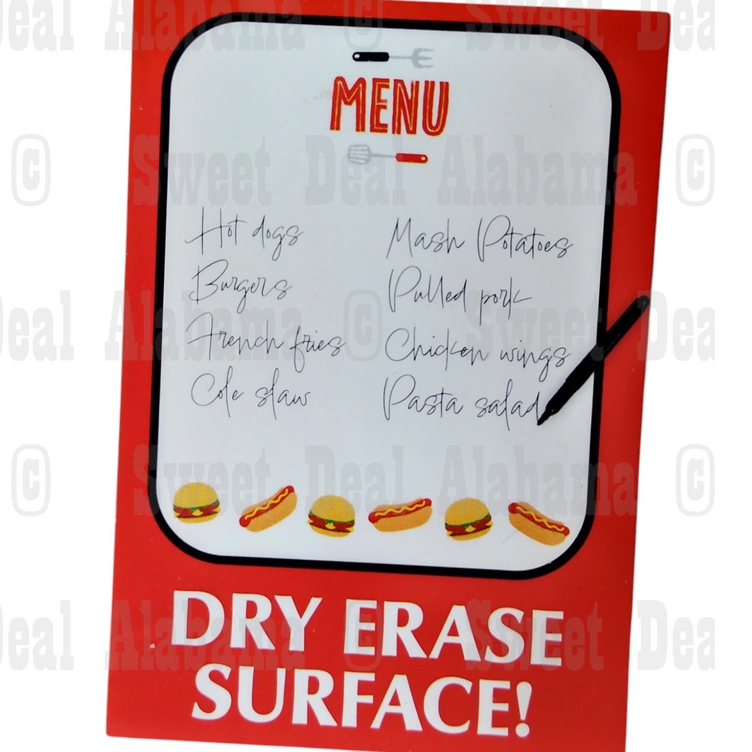 Dry Erase Board – 13"x10" “Menu” Grilling Theme, Party Ready