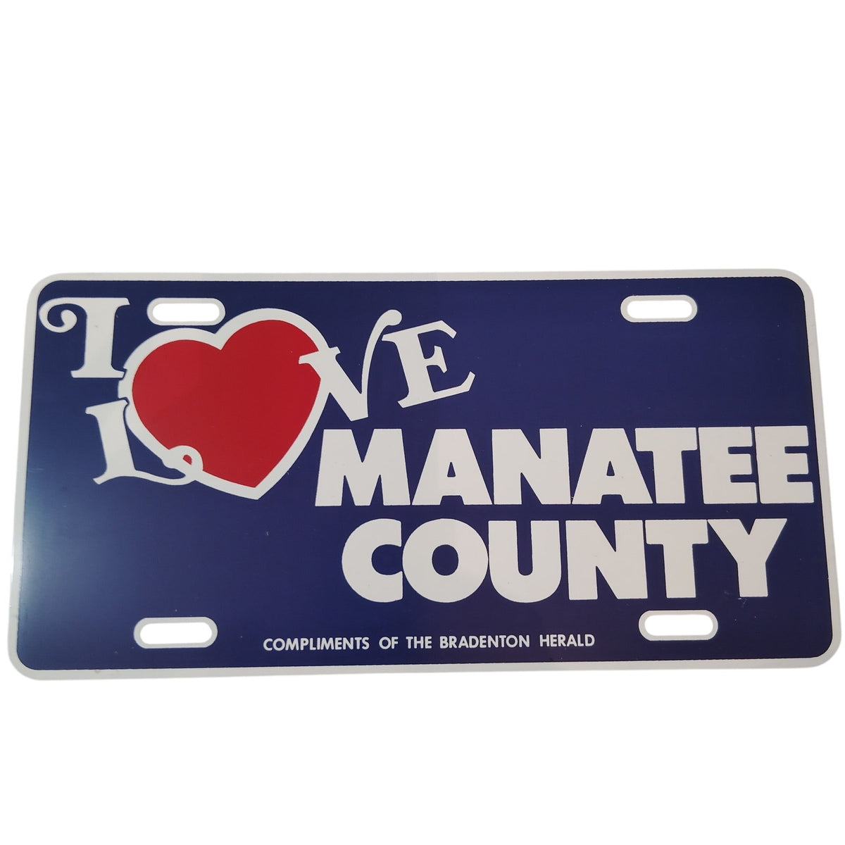 Vintage "I Love Manatee County" Car Tag - Bradenton Herald Promotional Plate