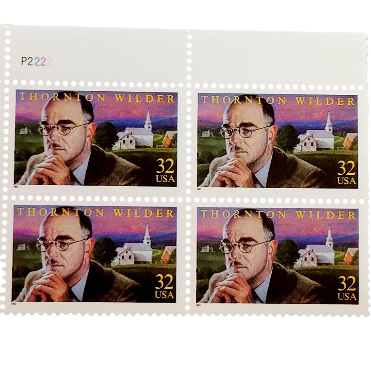 Block of 4 – 1997 USA 32¢ Thornton Wilder MNH Scott 3134 – Plate Block P2222