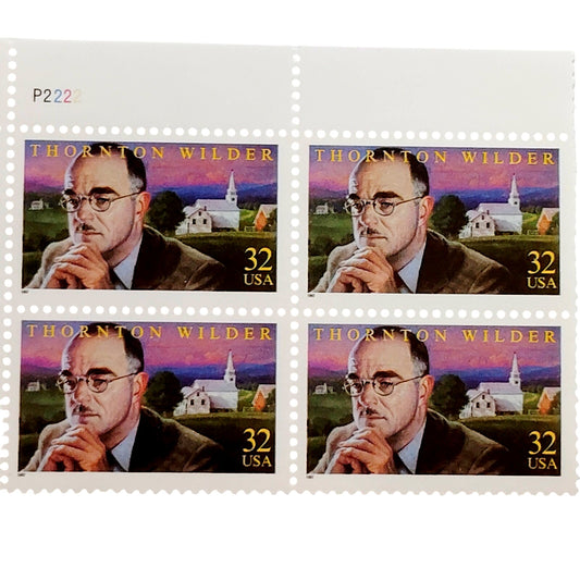 Block of 4 – 1997 USA 32¢ Thornton Wilder MNH Scott 3134 – Plate Block P2222