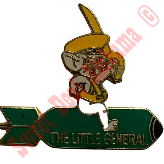 The Little General Aviator's Hat Pin 1-1/4"H x 1-1/4"W, WWII Aviator's Nose Art