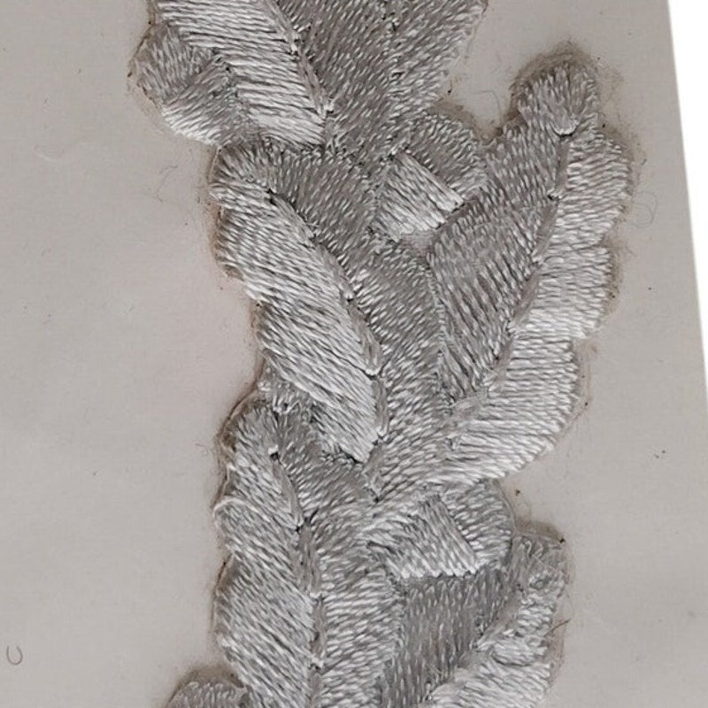 Silver Oak Leaf “Scrambled Eggs” Hat Patches 4" Length Pair Iron‑On Sew‑On
