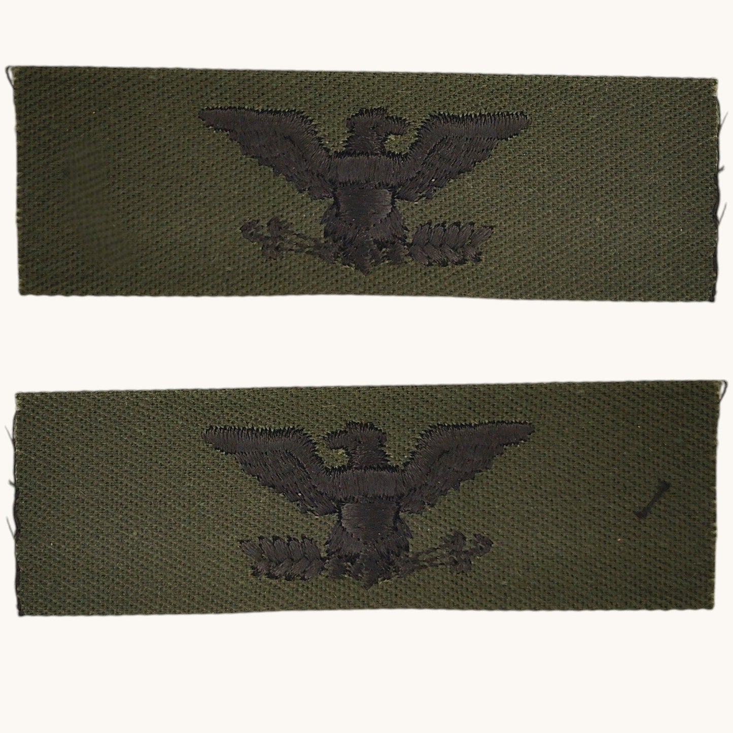 Pair US Army Air Force Colonel O‑6 Subdued Black on ODG Folded Twill 3‑1/8"