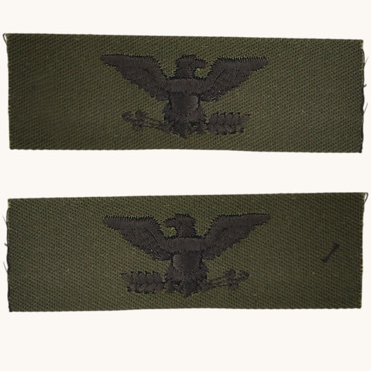 Pair US Army Air Force Colonel O‑6 Subdued Black on ODG Folded Twill 3‑1/8"