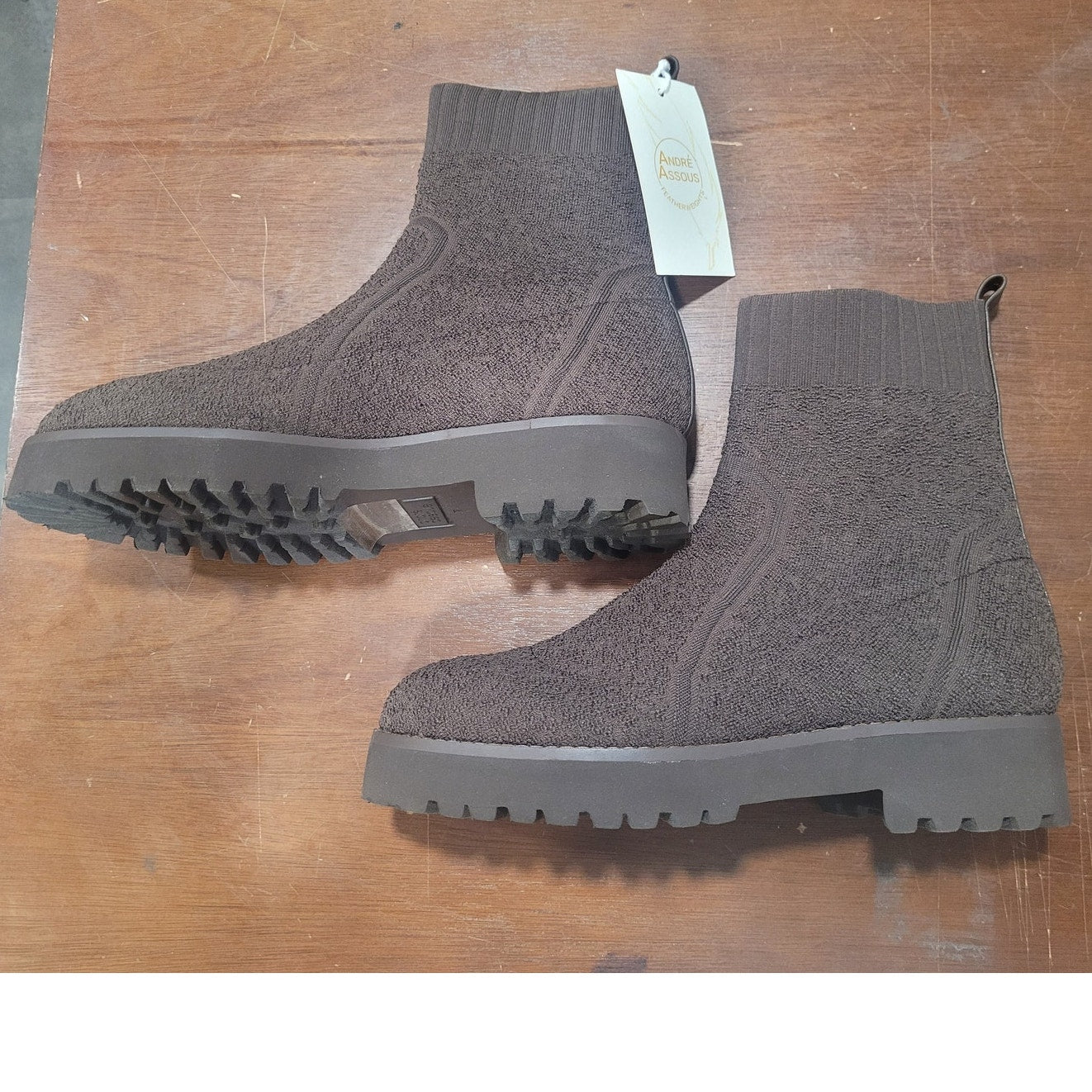 André Assous Pisces Bootie, Chocolate, Womens 7M, Sock Knit Ankle Boot, AA2PIS21