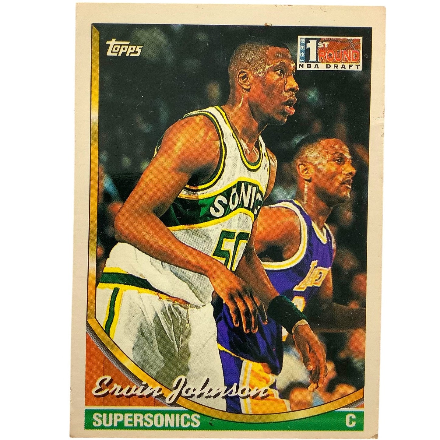 Ervin Johnson, Supersonics, 1993 Topps First Round NBA Draft Card 240, VG