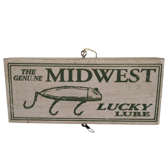 Vintage Midwest Lucky Lure Wooden Fishing Sign – Small – Rustic Décor