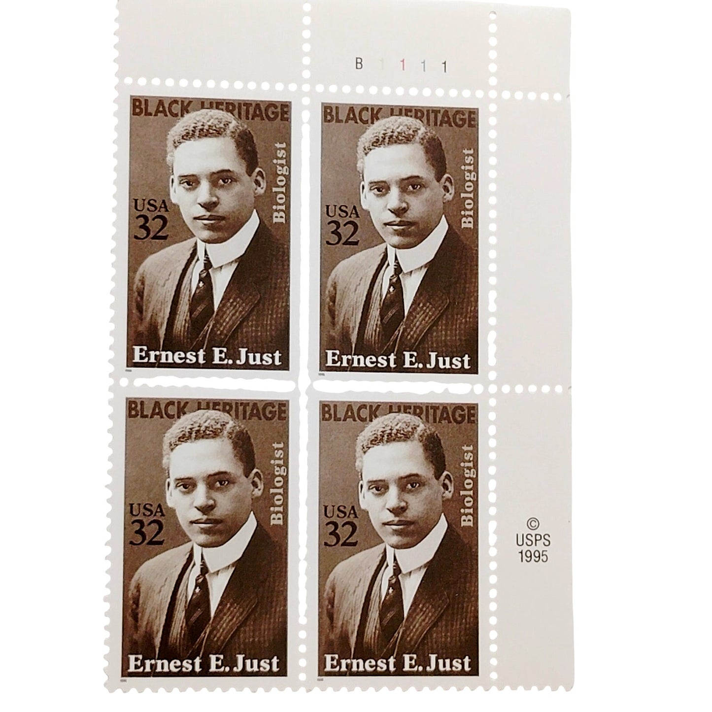 Block of 4 – 1996 USA 32¢ Ernest E. Just MNH Scott 3058 Plate Block