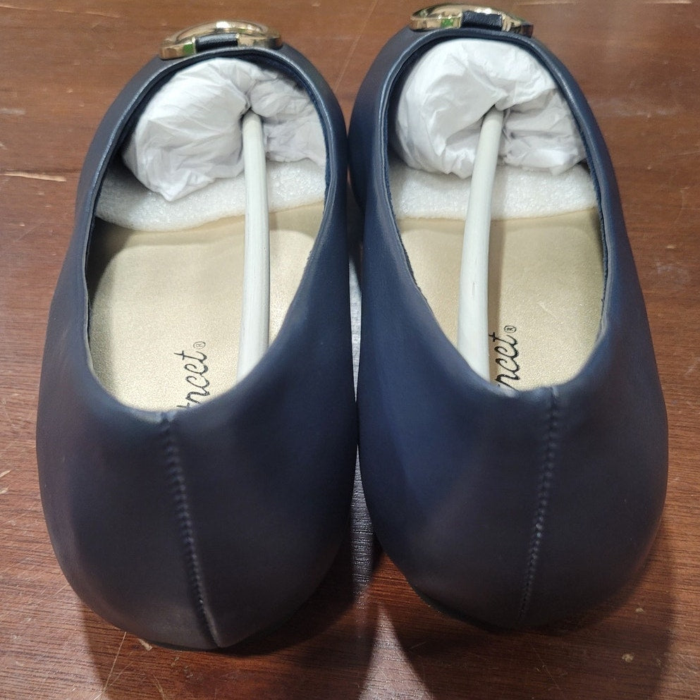 Easy Street Dia Ballet Flats – Navy Faux Leather, Women’s 6.5, Slip-On Comfort