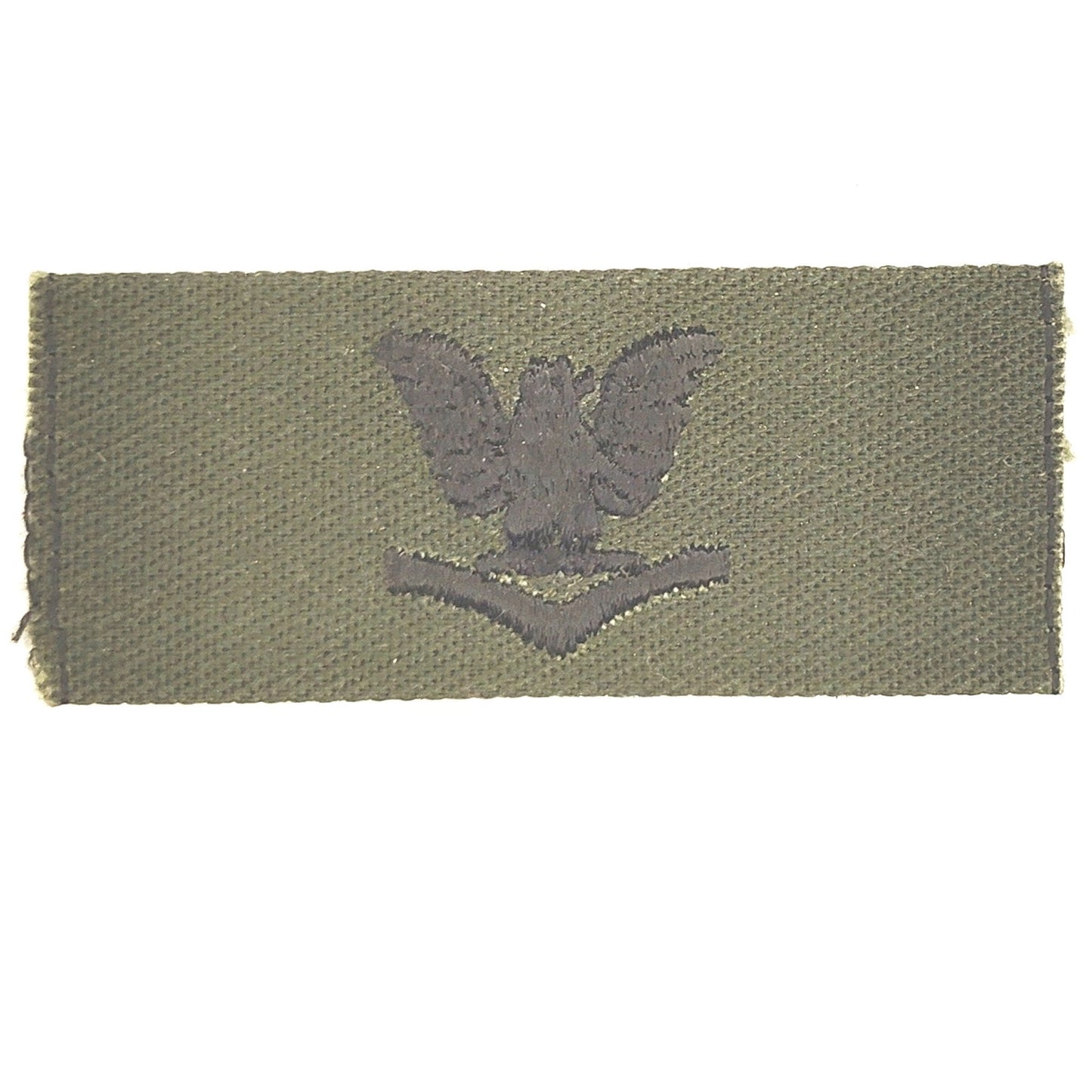 US Navy PO3 E‑4 Collar Device Pair Subdued Black on Green 2‑3/8" × 1"