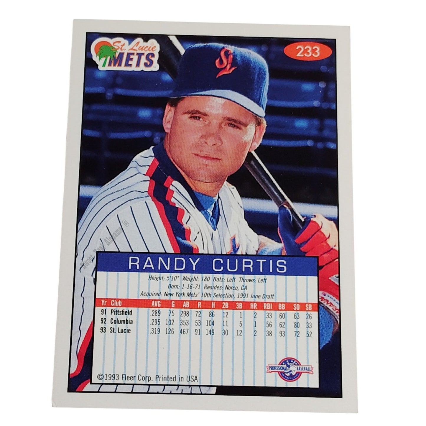 Randy Curtis, St. Lucie Mets, No. 233,  93-94 Fleer Excel Minor Leagues