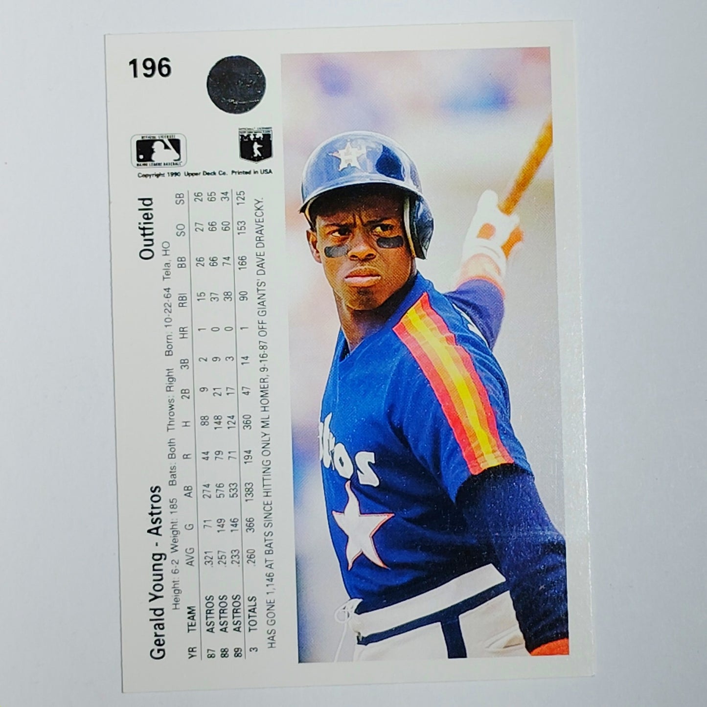1990 Upper Deck Gerald Young #196 Houston Astros Outfielder Bunting Action - VG/EX