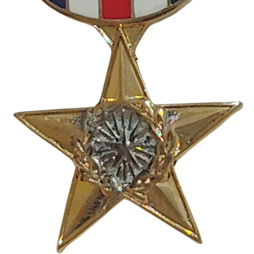 Miniature U.S. Silver Star Medal Mini Hat, Lapel Pin, 1‑1/8" × 3/4", Clutchback